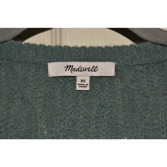 MADEWELL $90 Alna V-Neck Sweater Heather Lagoon Alpaca Relaxed Fit  XS - Picture 3 of 3
